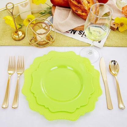 COLOSUS Disposable Cristmas Plastic Plates 60Pcs, Light Green Party Plates, Heavy Duty 30 Dinner plate 10.5" and 30 Salad/Dessert Plate 8.25" for Easter Party Dinner