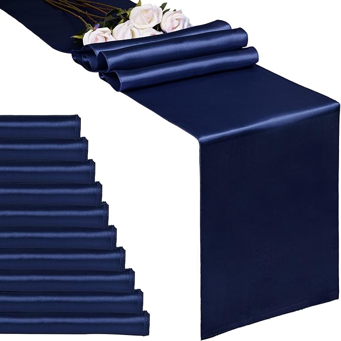 10-Pack Navy Blue 12 x 108 inches Long Premium Satin Table Runner | Wedding by REWOMC