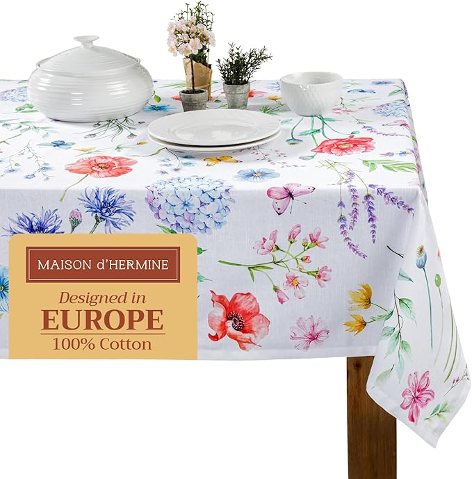 Maison d' Hermine Table Cloth Rectangle Table 100% Cotton 60 x 120 Inches Tablecloth Reusable Decorative for Dining Room Farmhouse Home Valentines Day Decorations Spring Summer - Just Floral