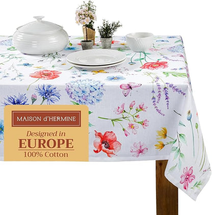 Maison d' Hermine Table Cloth Rectangle Table 100% Cotton 60 x 108 Inches Tablecloth Reusable Decorative for Dining Room Farmhouse Home Valentines Day Decorations Spring Summer - Just Floral