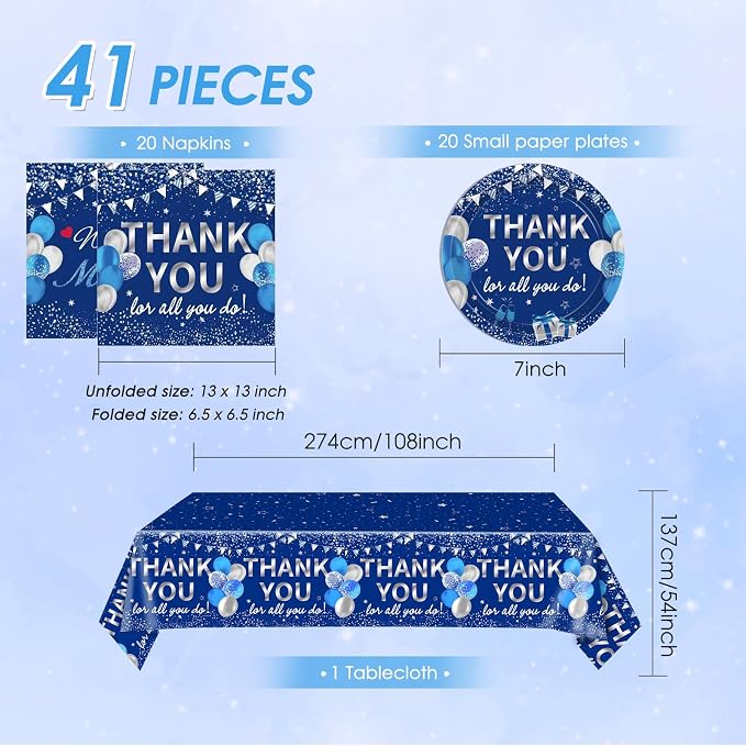 41Pcs Blue Silver Thank You Decorations Thank You - Image 2
