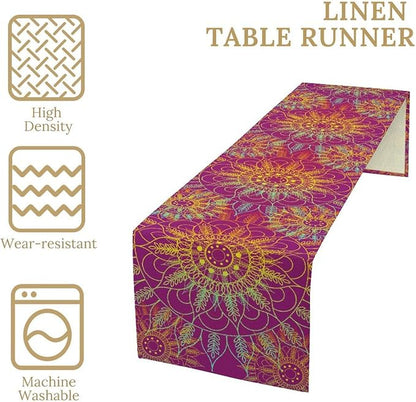YCness Mandala Table Runner Abstract Colorful Modern Art Golden Purple Kitchen - Image 5
