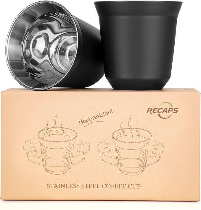 RECAPS 80ml Stainless Steel Espresso Cups Set | 2 Pack Double Wall 304 - Image 7