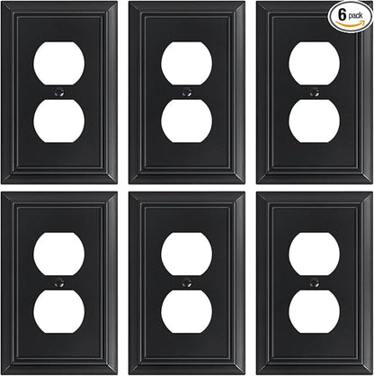 6-Pack Duplex Outlet Cover Plate, Decorative Matte Black Switch Plates and Outlet Covers, Natural Bamboo Fiber Wall Plates for Electrical Outlets, 1 Gang Receptacle Cover, Corrosion Resistant