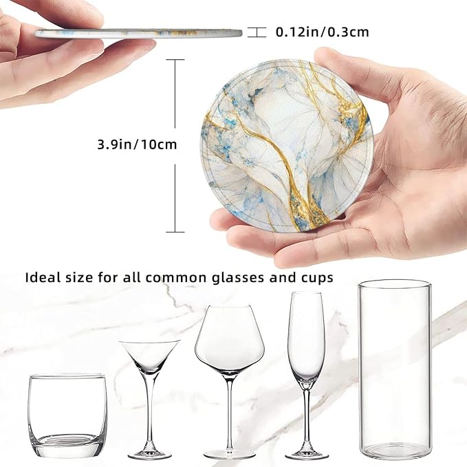 6 Pcs Abstract Luxury Blue Gold White Colors Marble Leather Coasters - Image 8