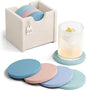 Fluxynara Felt Coasters with Holder, Coastal Haze | Round Felt Coasters by FLUXYNARA