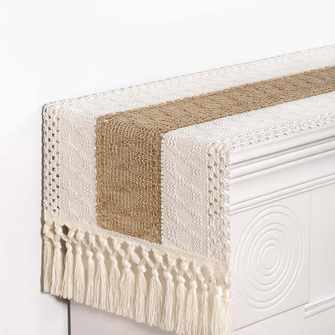 DeZerlor Ivory& Burlap Boho Macrame Farmhouse Woven Table Runner 60Inch | - Image 6