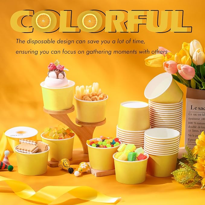 Jingmore Paper Ice Cream Cups 9oz Colored Disposable Dessert Bowls - Image 7