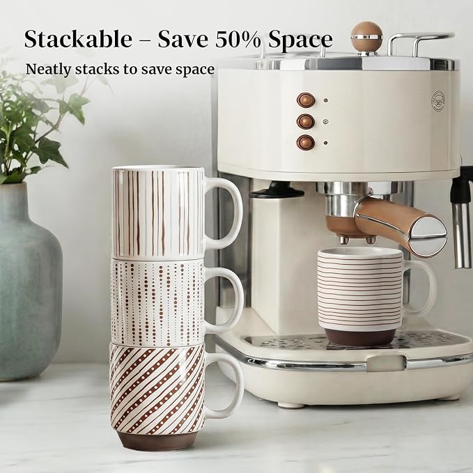 DOWAN Stackable Coffee Mugs, 12 oz Ceramic Coffee Mug Set of 4, Coffee Cups - Image 3