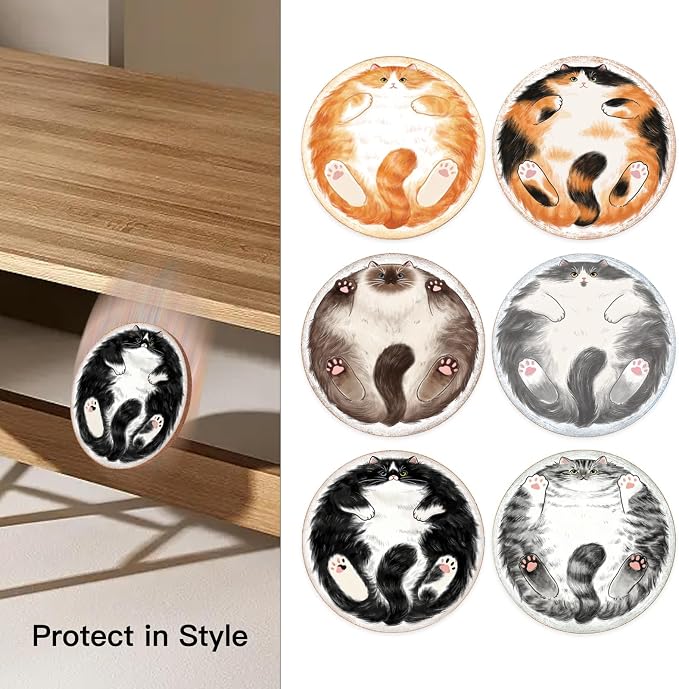 Cork Coasters for Drinks Absorbent Non Slip 12pcs 4 Inch Sleepy Cat | Coaster - Image 4