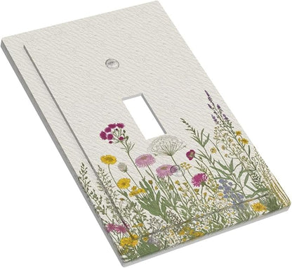 Decorative Light Switch Cover Wildflower Botanical Plant Herbs Flower 1 Gang Wall Plate Cover Single Toggle Outlet Covers Switchplate Electrical Faceplate for Bathroom Livingroom Decor（2 Pack）