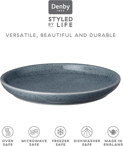 Denby - Dark Gray Speckle Dinner Plates Set of 6 - Gray Reactive Glaze, Patterned - Dishwasher, Microwave Safe Crockery 10.25" - Ceramic Stoneware Tableware - Chip & Crack Resistant
