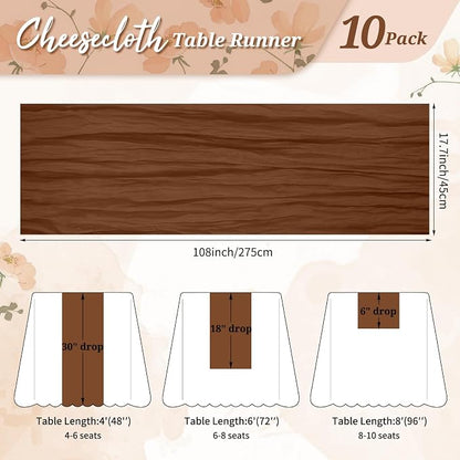 Pesonlook Cheesecloth Table Runner Brown, 10 Pack 17.7x108 inch, Long | Rustic - Image 2