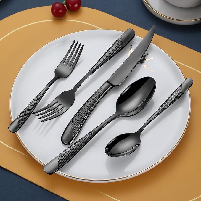 20-Piece Hammered Black Silverware Set - Image 2