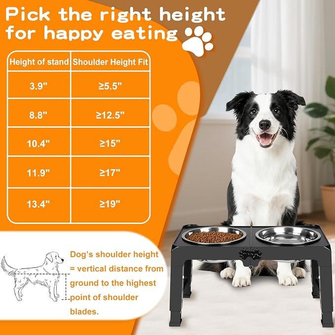 COMESOON Elevated Dog Bowls, 5 Adjustable Heights Raised Dogs Food Bowl Stand - Image 6