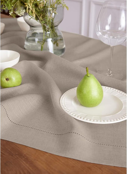 Solino Home Linen Tablecloth for Rectangle Tables 60 x 144 Inch - Classic Hemstitch 100% Pure Linen Natural Table Cloth - Machine Washable Cloth Tablecloth for Spring, Easter