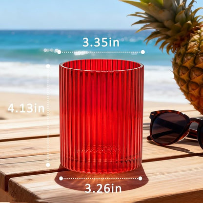 14 oz Ribbed Drinking Glasses Set of 6, High Clear Vintage Iced Coffee Cups - Image 6