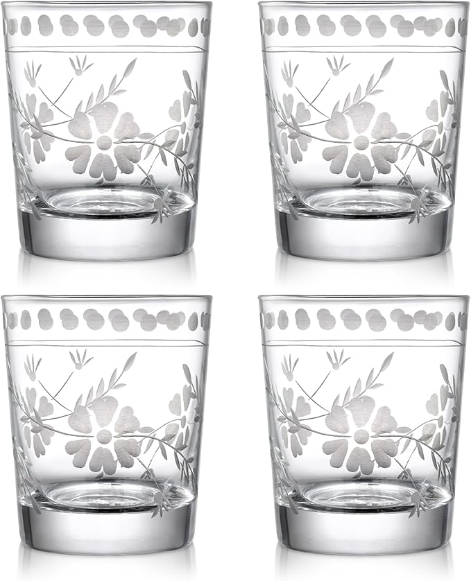 Joeyan Hand Blown Etched Drinking Glasses, Aesthetic Tumblers Glassware Set by JoeyanHousehold