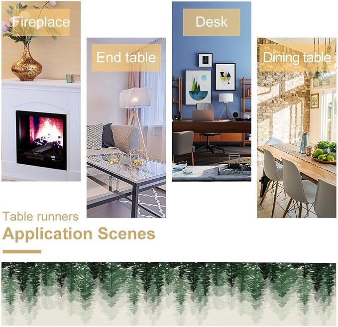 Green Forest Pine Trees Table Runner, Woodland Tabletop Scarf Home Kitchen - Image 6