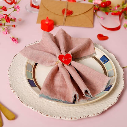 Red Love Napkin Rings Set of 6, Valentines Day Napkin Ring Holders for Ceremony Decor Wedding Anniversary Dinner Party