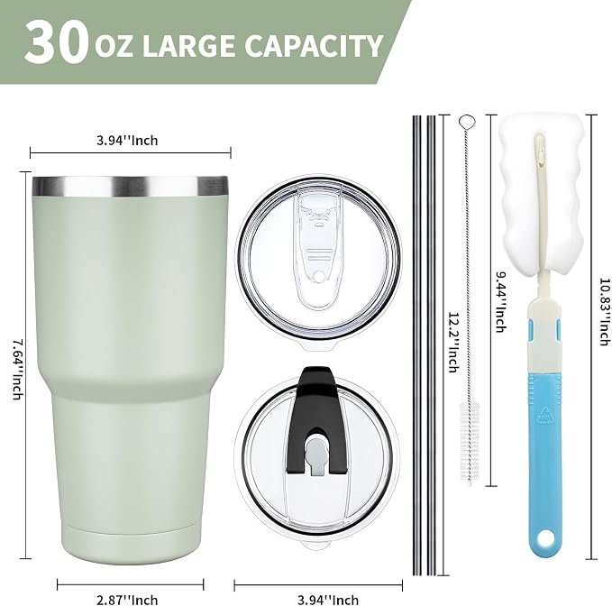 30 oz Tumbler with Lids and Straws, Stainless Steel Insulated Coffee Tumbler - Image 2
