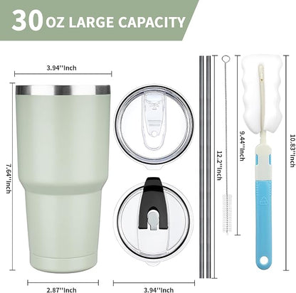 30 oz Tumbler with Lids and Straws, Stainless Steel Insulated Coffee Tumbler - Image 2