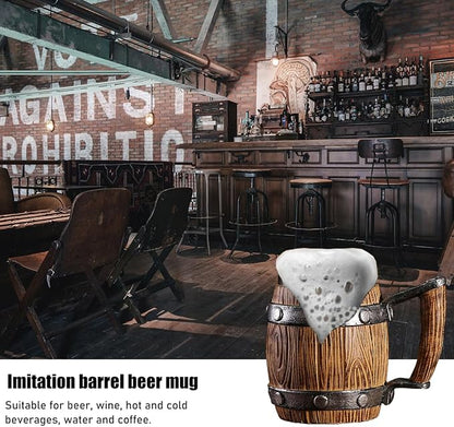 Nordic Viking Mug, pirate Beer Cup, Wooden Barrel Beer Mug Stainless Steel Liner - Image 2