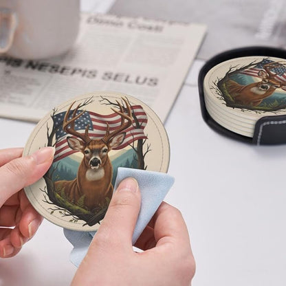 Rustic Patriotic Deer Antler Art Leather Coasters Set of 6 - Image 6