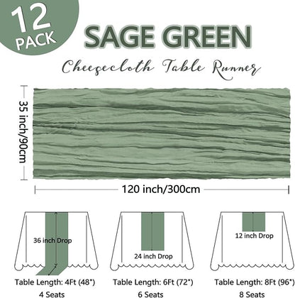 12 Pack Sage Green Cheesecloth Table Runner 10Ft Gauze Cheese Cloth Table - Image 2