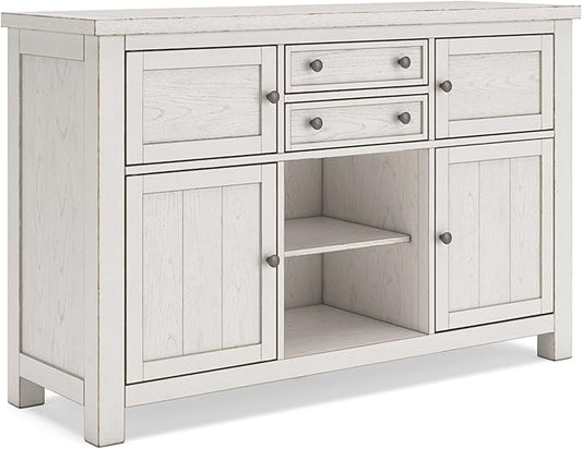 Signature Design by Ashley Robbinsdale Casual 4-Door Dining Server with Adjustable Shelves and Felt-Lined Drawers, White