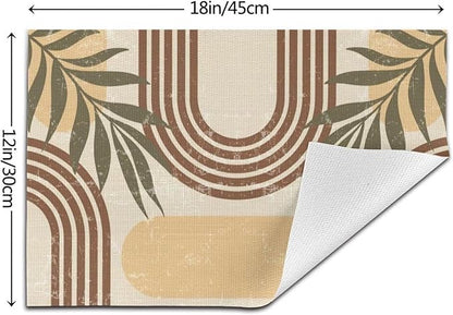 Mid Century Boho Arch Placemats Abstract Geometric Modern Aesthetic Rainbow Leaves Sun Washable Place Mats 12x18Inch for Dining Kitchen Farmhouse Decor 6 PCS