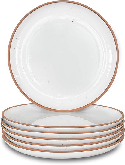 Mora Ceramic Plates Set, 7.8 in - Set of 6 - The Dessert, Salad, Appetizer, Small Dinner etc Plate. Microwave, Oven, and Dishwasher Safe, Scratch Resistant. Kitchen Porcelain Dish - Vanilla White