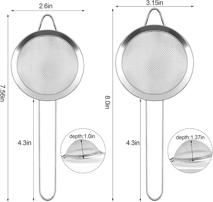 2 Pack Fine Mesh Strainer, Small Stainless Steel Sieves - Image 2