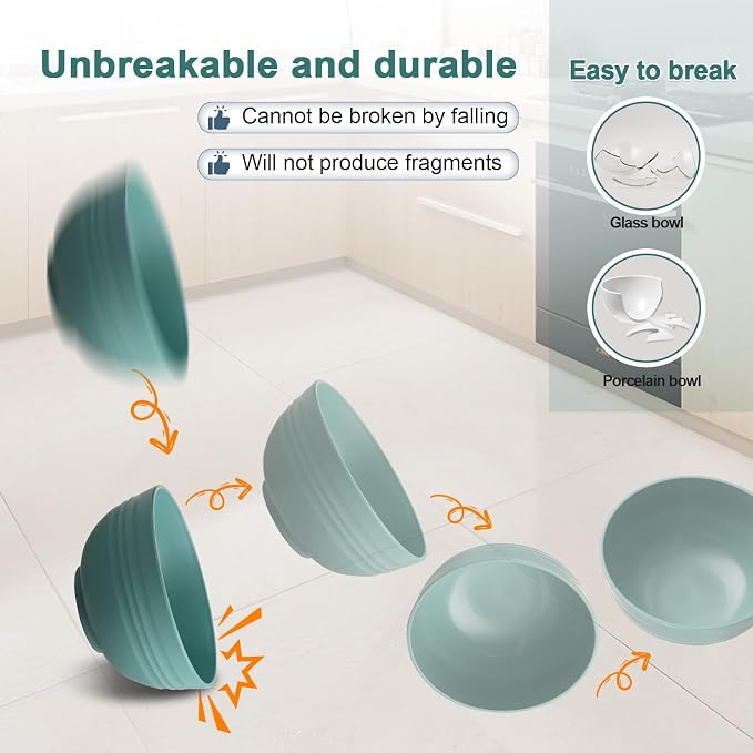 HEYCOME 12 Pcs Unbreakable Cereal Bowls Set, 26 Oz Wheat Straw Bowls Set - Image 5