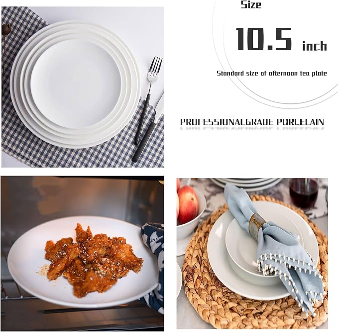 White Bone China Dinner Plates 10.5 Inch Set of 6 Microwave Dishwasher Safe | - Image 6