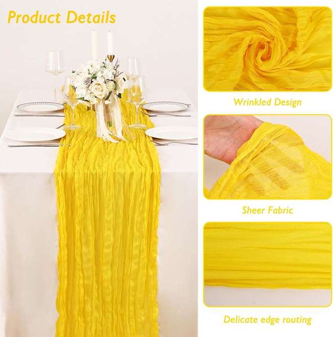 1 Pack Yellow Cheesecloth Table Runner 120 Inch Boho Wedding Decor | - Image 3