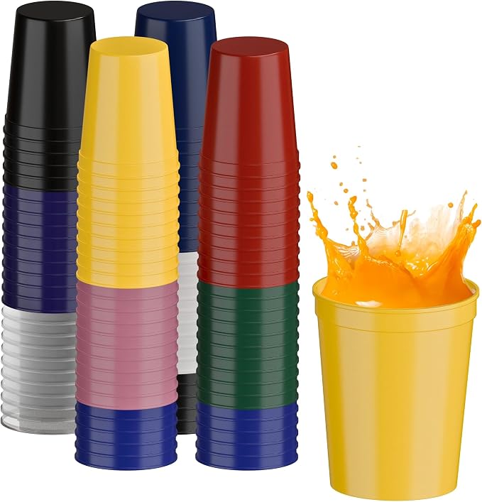 PartyPrints 100 Pack 16 oz Assorted Reusable Blank Plastic Cups, Stadium Cups by PartyPrints
