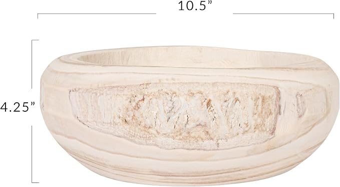 Bloomingville Decorative Hand-Carved Paulownia Wood Bowl, 10.5 in Diameter - Image 2
