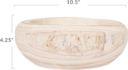 Bloomingville Decorative Hand-Carved Paulownia Wood Bowl, 10.5 in Diameter - Image 2