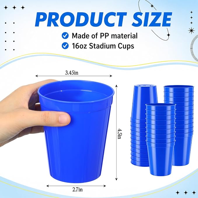 Yungyan 100 Pack 16 oz Stadium Cups Reusable Plastic Cups Blank Drink Stadium - Image 3