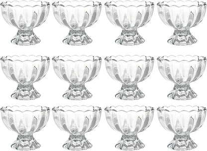 Iced Cream Dessert Bowl，Set of 12，6oz Vintage Glass ware with Heavy Base, Drinking Cup for Sundae, Fruit, Ice Cream, Snack, Condiment (12)