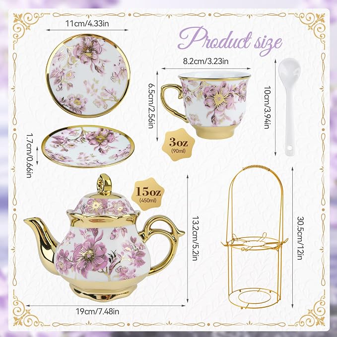20 Pcs Porcelain Tea Set With Metal Holder, - Image 2