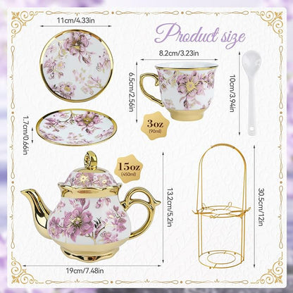 20 Pcs Porcelain Tea Set With Metal Holder, - Image 2