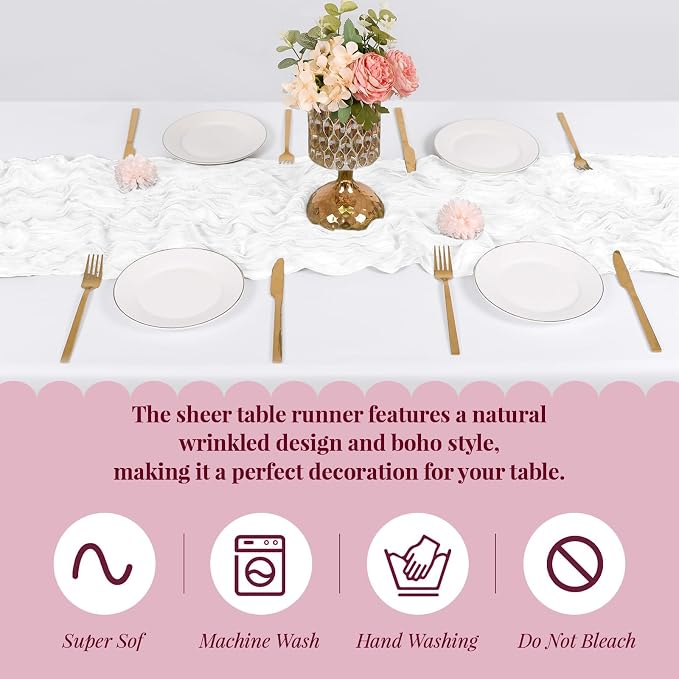 6 Pack White Cheesecloth Table Runner, 17 x 108 Inch, Gauze Cheese Cloth Table - Image 5