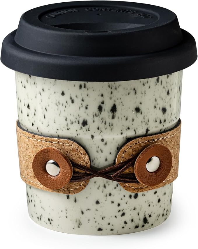 To Go Coffee Mug Porcelain, Travel Coffee Tumbler, Spill Proof | 8.5oz Ceramic by Cormomu