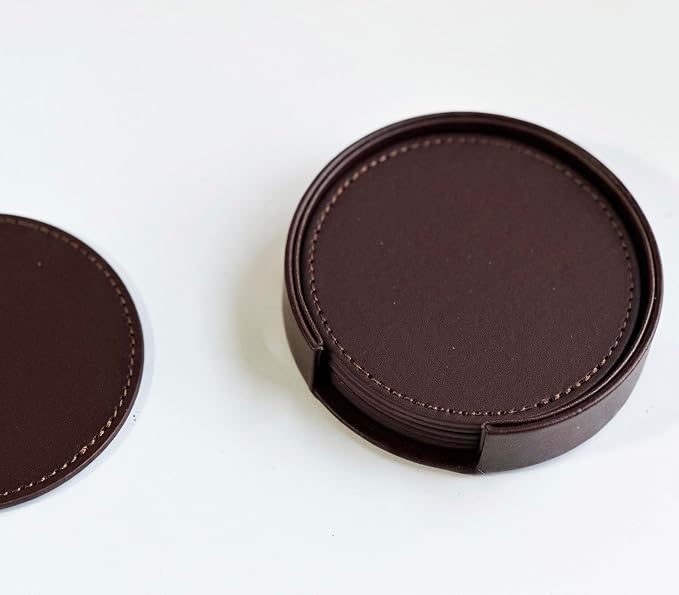Set of 6 Leather Coasters, Round Coasters - Image 4