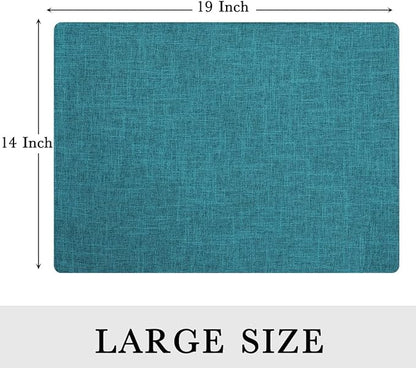 homing Cotton Linen Placemats Set of 6, Cloth Washable Farmhouse Dining Table Mats for Indoors & Outdoors, Easy to Clean, Teal, 13 x 19 Inch