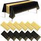 12 Pack Black and Gold Tablecloth and Table Runner Set Party Decorations by Zachely