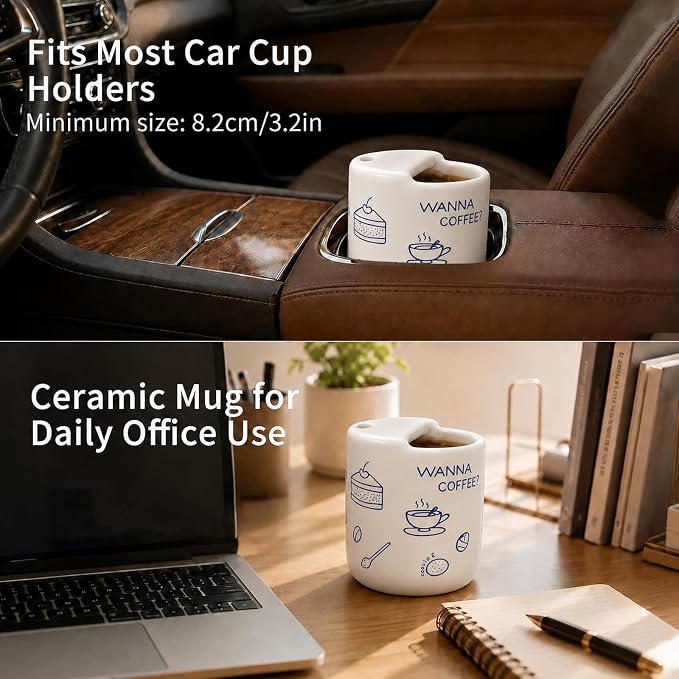 Ceramic Travel Mug with Half Lid, Funny Blue Pattern Ceramic Coffee Mug with - Image 6