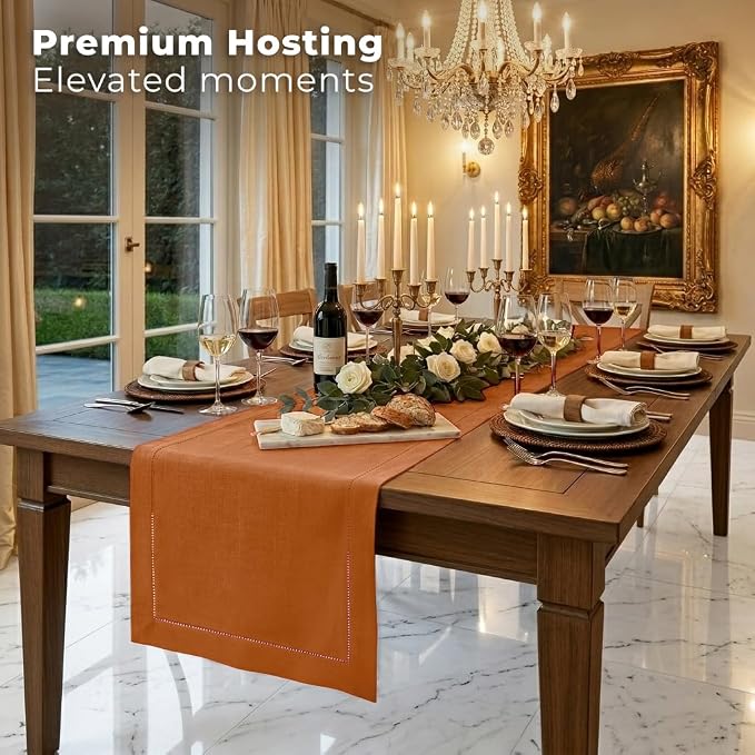 Signature Linen™ by D'Moksha Rust Table Runner 120 Inches Long, 100% Pure Linen - Image 3